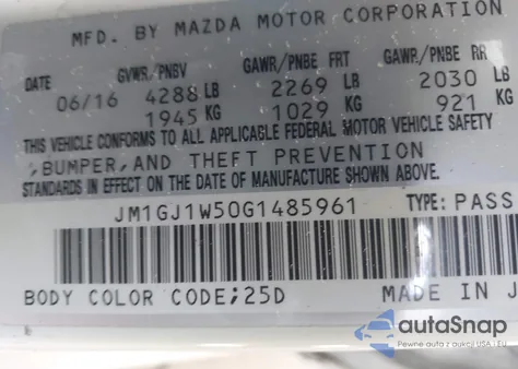 2016 Mazda Mazda6 I Grand Touring из США, поврежденный, VIN JM1GJ1W50G1485961